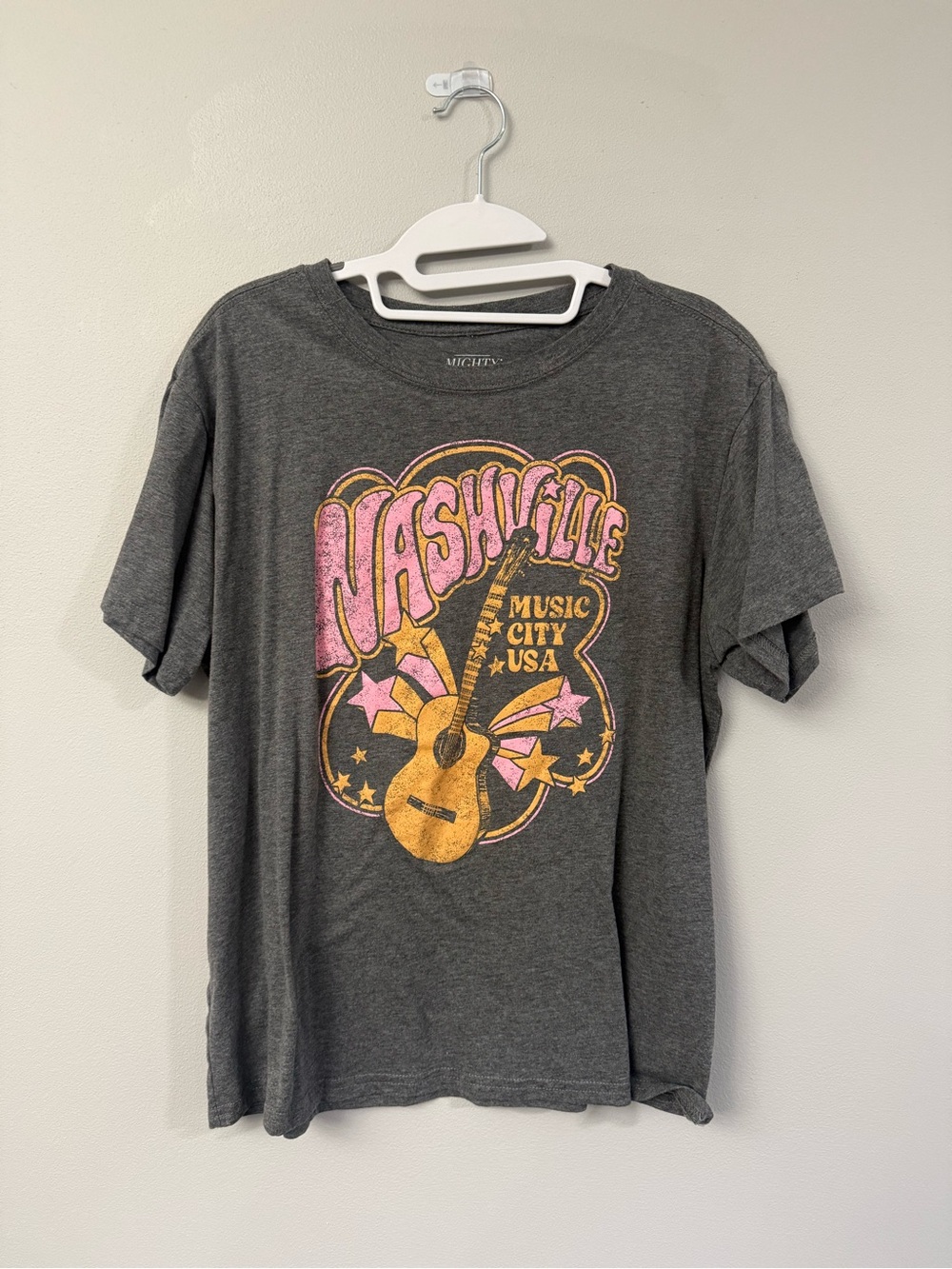 Mighty Fine Gray Tee with Pink and Gold Nashville Graphic